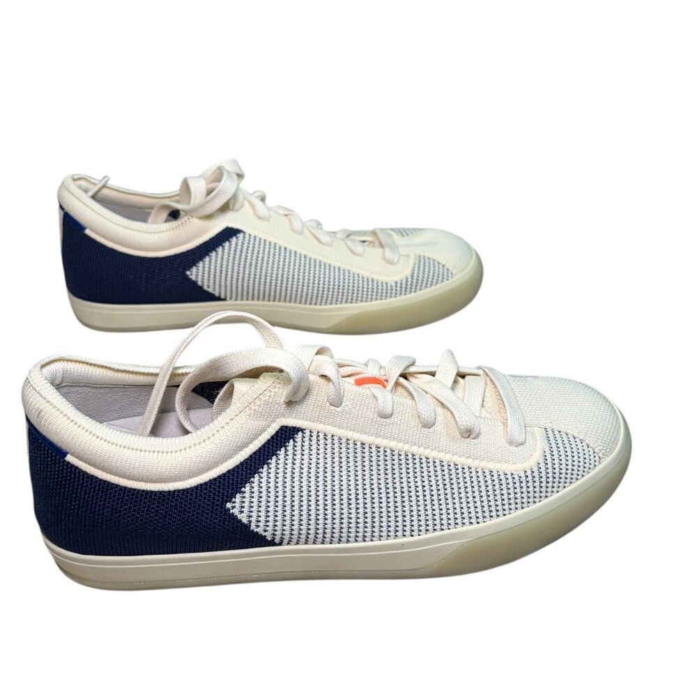 Rothy’s Cream Navy Blue Sneakers Women’s Size 9 Knit Lace-Up Flats - Picture 2 of 7